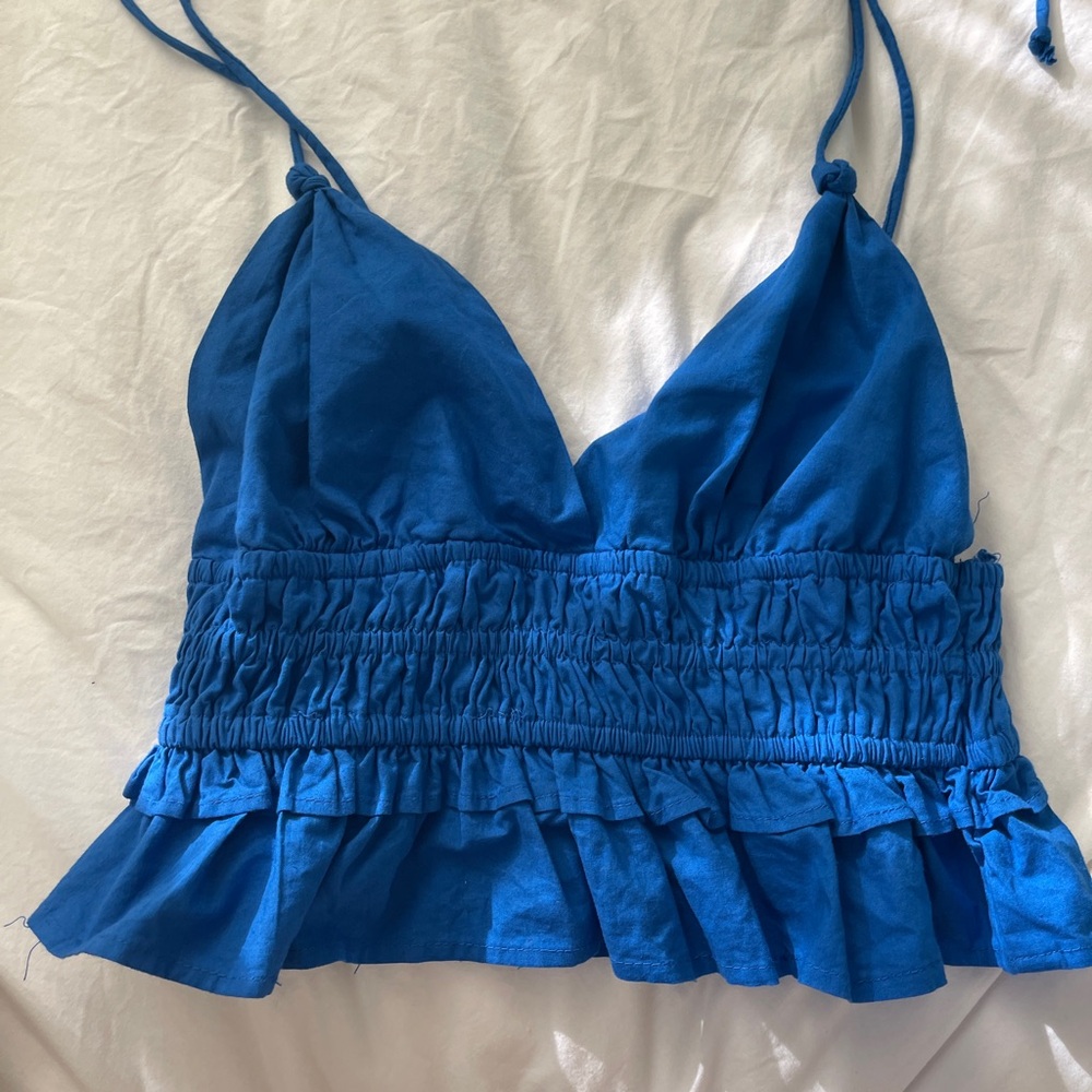 Blue Halter Neck Ruffle Top - Picture 2 of 3